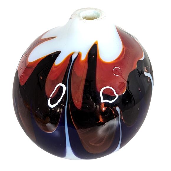 Hand Blown Art Glass Vase Retro Abstract Swirl MCM 60s Accent Decor Blue 5" - Picture 1 of 11